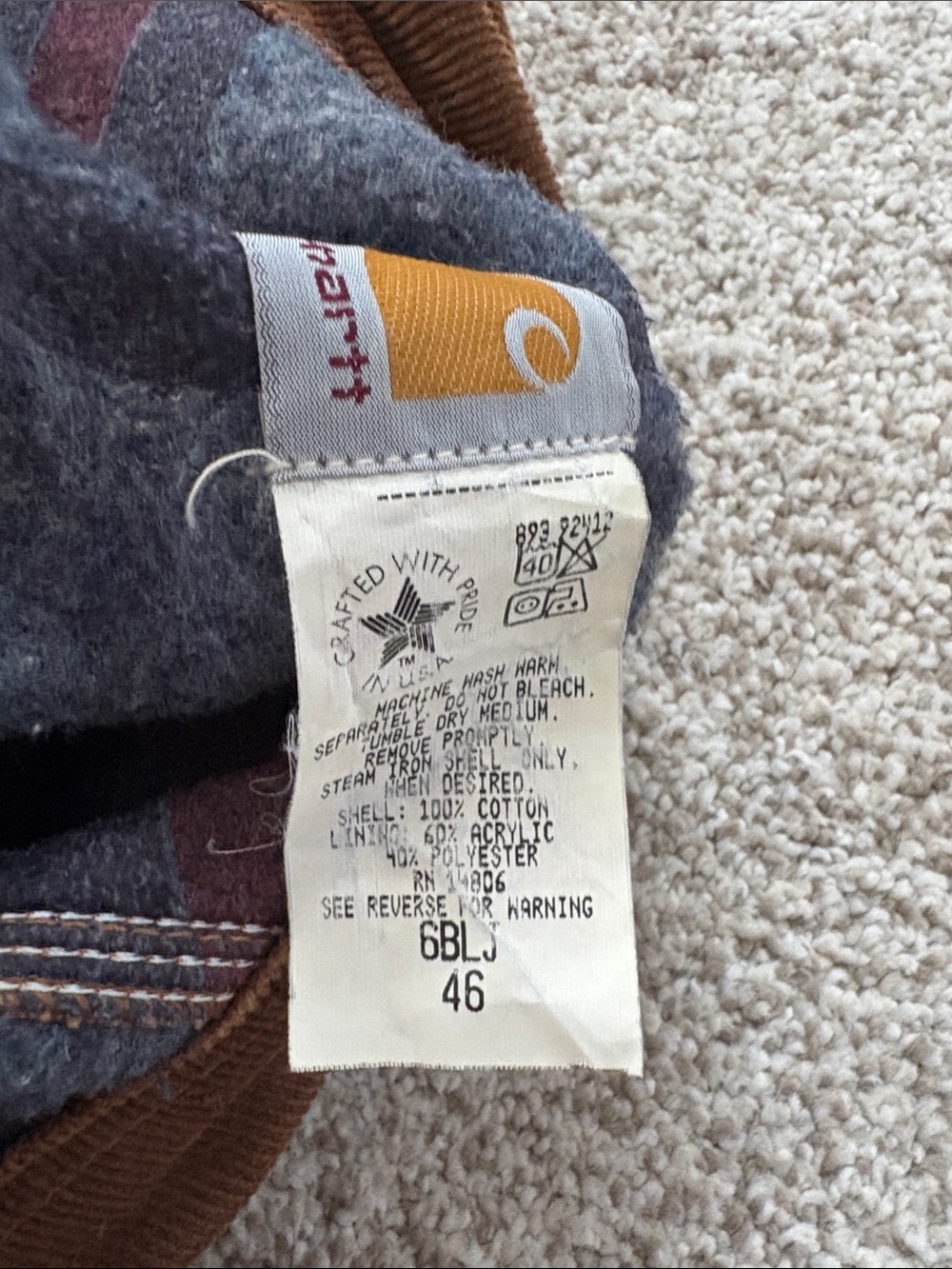 Vintage 90’s Carhartt Detroit Brown Duck Canvas Field Jacket Vertical Blanket - Picture 6 of 10